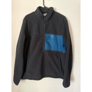 Men's L.L.Bean Black Fleece Quarter-Zip Sweater with Blue Pocket L
